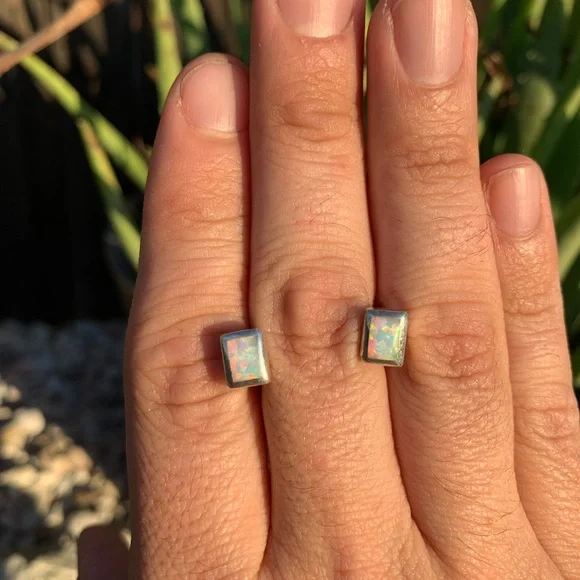 Opal Sterling Silver Stud Earrings - Picture 5 of 13